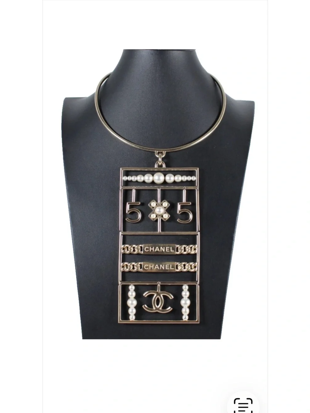 CHANEL Gold-Tone Statement Massive Pendant Necklace with Pearl Accents